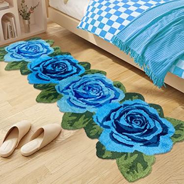 Imagem de USTIDE Tapete macio e felpudo de rosa, tapete feito à mão, tapetes modernos laváveis para sala de estar, lavanderia, corredor e banheiro, azul