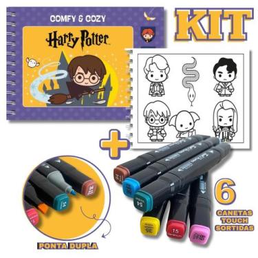 Imagem de KIT com Livro de Colorir Comfy e Cozy - HARRY POTTER + 6 Canetas Touch