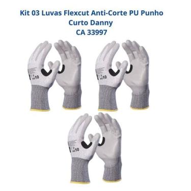 Imagem de Kit 03 Luvas Proteção Flexcut Anti-Corte PU Punho Curto Danny EPI CA 3