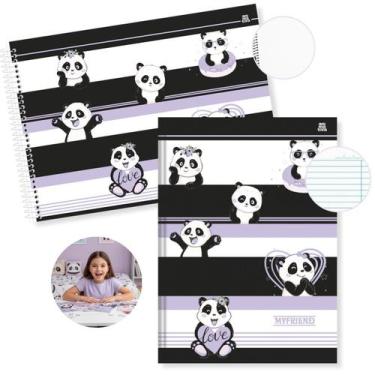 Imagem de Kit Caderno Urso Panda Brochura 80 Folhas e Desenho 60 Folhas Capa Dur