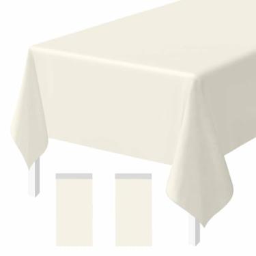 Imagem de FALIZIFU Pacote com 2 toalhas de mesa de plástico bege descartáveis toalha de mesa retangular bege para festa, chá de bebê, casamento, aniversário, toalha de mesa descartável