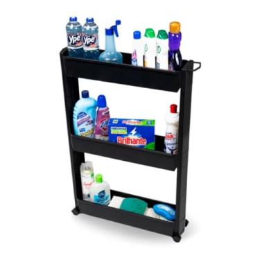 Imagem de Armário Multiuso com 3 Prateleiras, Carrinho para Produtos de Limpeza e Cozinha