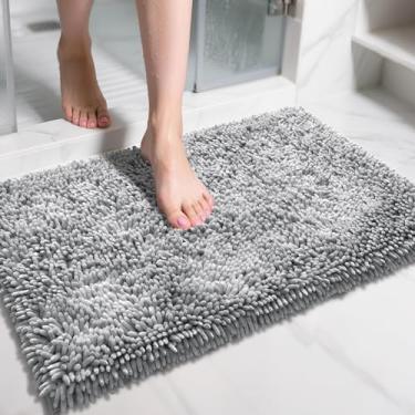 Imagem de Yimobra Tapetes de banheiro de chenille antiderrapantes, tapete de banho macio extragrosso absorvente 70 x 50 cm, lavável na máquina, tapete de banho de secagem rápida para piso de banheiro, banheira