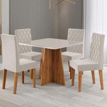 Imagem de Mesa de Jantar 4 Lugares Evah com Vidro Marrom/Off White/Veludo Pastel - Viero Móveis