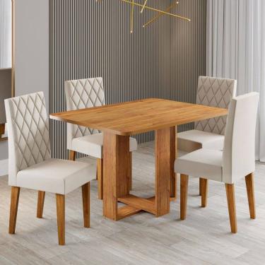 Imagem de Mesa de Jantar 4 Lugares Afrodite Marrom/Veludo Pastel - Viero Móveis