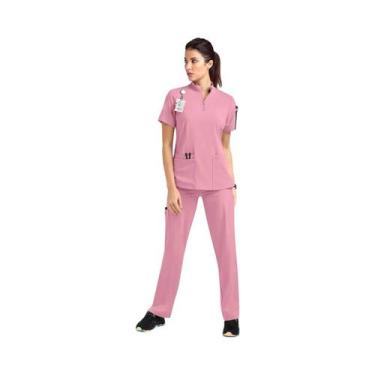 Imagem de Blusa Casual Feminina De Manga Curta Para Enfermeiras Com Zíper E Gola