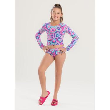 Imagem de Conjunto Biquíni Infantil Menina Roxo Cropped Manga Longa e Calcinha E