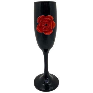 Imagem de Taça Pomba Gira Negra Com Rosa Vermelha 20 Cm 300 Ml Vidro