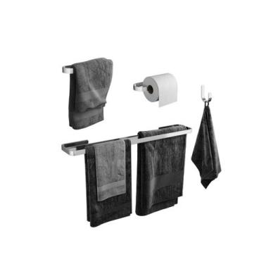 Imagem de Kit Acessórios Para Banheiros 4 Peças Lavabo Toalheiro Duplo Preto Fos