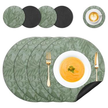 Imagem de ZFLYCANP 4 peças de jogo americano de couro com tapetes para copos, tapetes de mesa de jantar de couro antiderrapante, tapetes de mesa redondos laváveis e resistentes ao calor para casa, restaurante