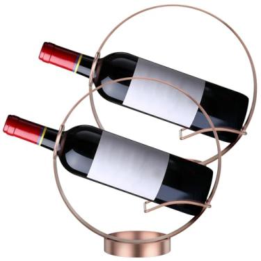 Imagem de 2 peças de suporte de garrafa de vinho único suporte de mesa de metal dourado garrafas de vinho rack de bancada para festa café bar acessório de bar (Bronze)
