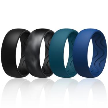 Imagem de Egnaro Anéis masculinos de silicone de 8 mm de largura e 2,5 mm de espessura, faixas elásticas pretas de borracha para remoção de ervas daninhas e sulcos respiráveis para treino de academia, 12.5-13