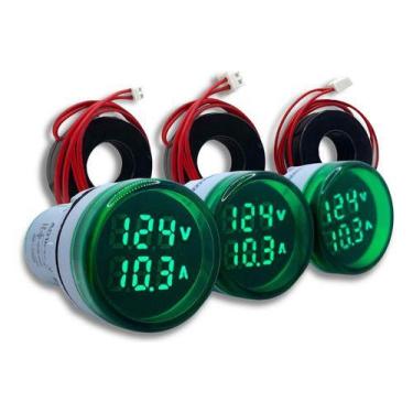 Imagem de 3x Amperímetro E Voltímetro Sinaleiro 100a 22mm Verde + Tc - TEKNIMAS