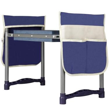 Imagem de Joelheira e assento de jardim, joelheira dupla face grossa de 28 cm de largura, banco de jardinagem dobrável resistente, 2 bolsas grandes de ferramentas, evita dores no joelho e nas costas, banco de