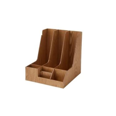 Imagem de Organizador de arquivos de mesa Organizador de arquivos mesa com 3 compartimentos verticais para revistas, documentos e literatura em papel(Natural)