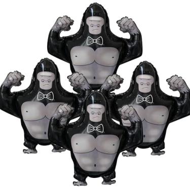 Imagem de 4 pcs 27 inch gorilla aluminum membrane balloons, large inflatable balloons for baby shower, safari park, jungle-themed birthday, exploding animal party decorations