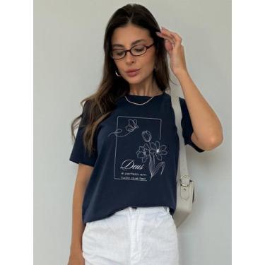Imagem de Camiseta Feminina Azul Marinho Deus é Perfeito - Cianitas, Azul, G2