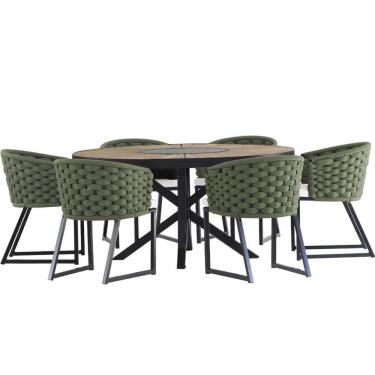 Imagem de Kit 6 Cadeira Bali Alumínio em Tricô Náutico e Mesa Trama