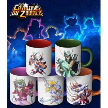 Imagem de Kit de canecas cavaleiros do zodíaco - 5 canecas coloridas de cerâmica