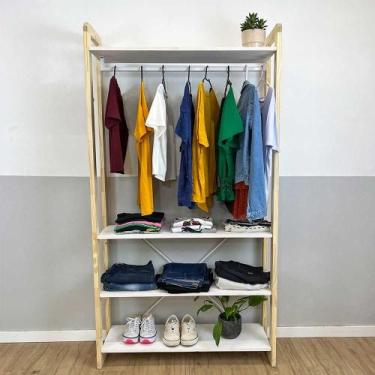 Imagem de Arara de Roupas de Madeira Pinus Linea Ample Branco e Natural - ArtFac