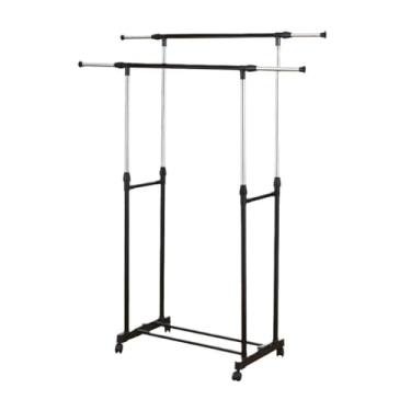 Imagem de ARARA DUPLA FERRO, ACO INOX E PLASTICO PP 140 cm X 42 cm X 160 cm