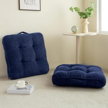 Imagem de Almofada lavável de chão para adultos, almofada de meditação, assento quadrado grande, capa de veludo cotelê tufado removível, para sala de estar ou ioga, 55 x 55 cm, pacote com 2, lavável na máquina