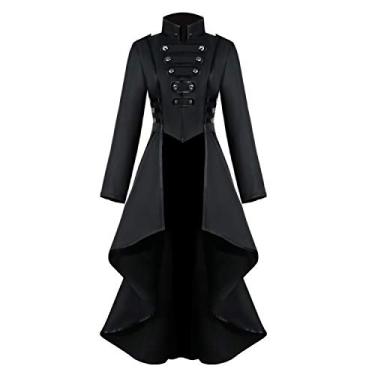 Imagem de Jaqueta medieval steampunk para mulheres, fantasia vintage de Halloween, espartilho gótico, botão, casaco, smoking, uniforme, Preto, G