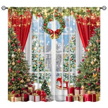 Imagem de Cortinas blackout de árvore de Natal, Ano Novo Inverno Floresta de Neve Feliz Natal em Forma de Árvore de Festa Cortinas de Janela Tratamentos para Quarto, Sala de Estar, Cozinha, Banheiro, 106,7 cm L