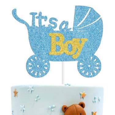 Imagem de Topo de bolo com glitter azul para chá de bebê, placa de festa de aniversário de 1º 2º terceiro aniversário, decoração Wild one, suprimentos de decoração de festa revelação de gênero