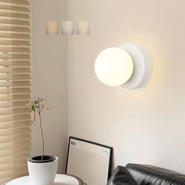 Imagem de Luzes de parede LED tricolor regulável globo arandelas de parede modernas minimalistas lâmpadas de parede sombra de vidro luminárias internas para quarto, restaurante, sala de estar, cabeceira (branco