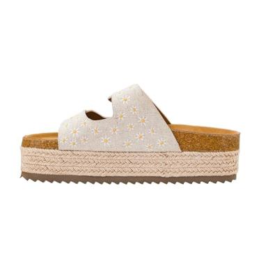 Imagem de Corkys Footwear Sandálias plataforma sem filtro de 5 cm com fivelas ajustáveis e palmilhas confortáveis - Sandálias alpargatas elegantes e confortáveis - Uso diário, Margarida natural, 37