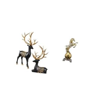 Imagem de Fenteer Coleção Elegante de Esculturas de Resina de Renas E Cavalos, Estatuetas de Animais Modernas para Mesa, Centro de Mesa, Prateleira, Sala de Estar,