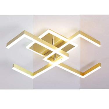 Imagem de Luminária de teto LED dourada para quarto, moderna, quadrada, regulável com controle remoto, 62 x 56 x 10 cm, lustre de teto criativo minimalista para sala de estar, estudo, lâmpada de escri