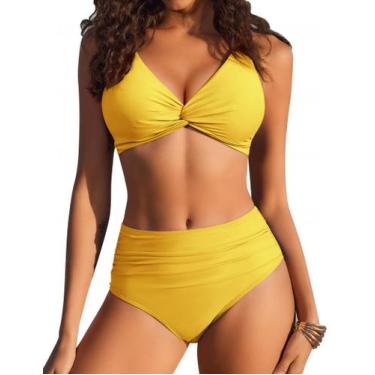 Imagem de Conjunto de biquíni AI'MAGE High Waisted Tummy Control Swimsuit Amarel