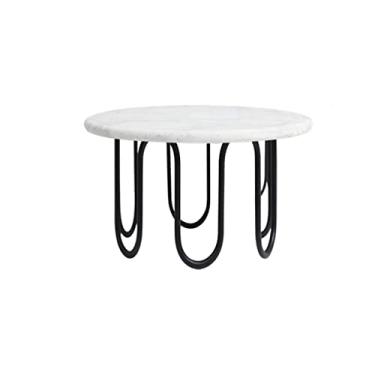 Imagem de Suporte de bolo de mármore branco para sobremesa com base de metal preto, exibição europeia de sobremesa e cupcake para casamento, chás e aniversários de frutas (branco 25,5 x 16 cm)
