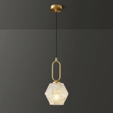 Imagem de YQSLQZZ Luminária pendente de vidro, iluminação decorativa de cabeceira luzes de teto penduradas em latão dourado, lustre moderno para sala de jantar, cozinha, ilha, bar, lustre moderno, luz E14*1