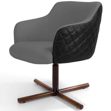 Imagem de Poltrona Decorativa Giratória Base X Jade D02 Linho Cinza C-416 Tressê Corano Preto - Lyam Decor