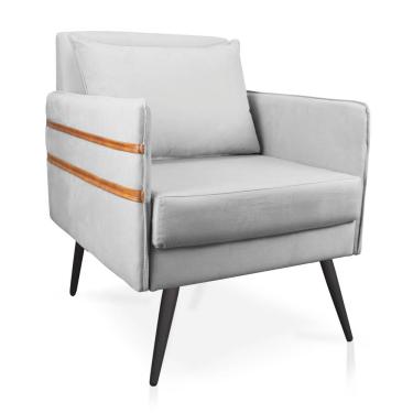 Imagem de Poltrona Mari Suede Cinza Pés Palito de Ferro Marrom - D'Rossi