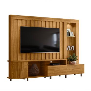 Imagem de Estante de TV 70 Pol 243cm Ripado Sala de Estar Nivora Cumaru M20 - D'Rossi