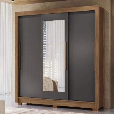 Imagem de Guarda-Roupa Casal Palotina 3 Portas 2 Gavetas Jatoba/Grafite com Espelho - Pnr Móveis