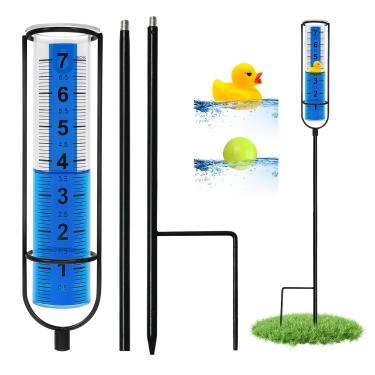Imagem de Cracrab Medidor de chuva ao ar livre para quintal, medidor de chuva resistente à prova de congelamento, medidor de água de plástico grande com pato flutuante e bola, divertido e preciso