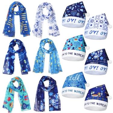 Imagem de Cozypower Happy Hanukkah Gifts Hanukkah Hats and Scarves Costume Set Chanukah Costume Accessories Decorations with Hexagram Menorah Star of David for Adult Men Women Chanukah Outfits Party Supplies