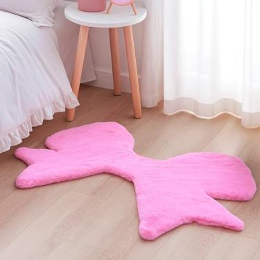 Imagem de Tinideya Tapete de laço rosa para quarto, 6 x 0,9 m, arco de coquete, macio, pele de carneiro, tapete de área pequeno, fofo, fofo, para decoração de quarto de meninas, tapete de armário, berçário