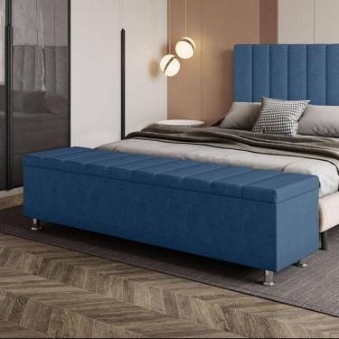 Imagem de Calçadeira Baú Recamier Estofado King 195 Cm ônix Veludo Azul Marinho
