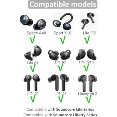 Imagem de Pontas auriculares de silicone para substituição Soundcore Space A40, Soundcore Sport X10, Life A1, Life P3, Life P3i, Fit in Case, Buds Tips, 6 pares P/M/G 3 tamanhos, preto 713