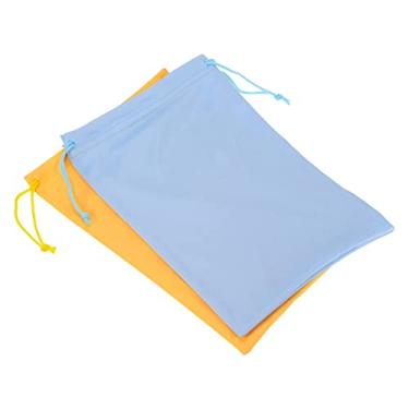 Imagem de Bolsa para óculos de esqui, pacote com 2, 18 cm x 27 cm, capa de microfibra para óculos de neve, capa macia de armazenamento com cordão, bolsa para óculos de sol, lentes de câmera, azul claro, amarelo
