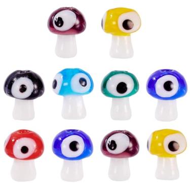 Imagem de 10 peças de contas de cogumelo de cogumelo colorido com olho turco contas soltas de vidro feitas à mão para pulseira faça você mesmo, colar, joias, chaveiro, pulseira, suprimentos de artesanato 13 x