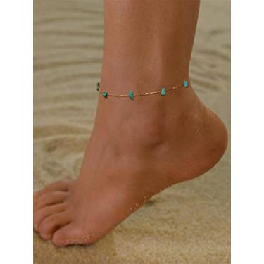 Imagem de Tornozeleira turquesa para mulheres, banhado a ouro 14K, pulseira de praia, corrente de elos e tornozeleira, presente para mulheres, Medium, Latão, Sem Pedra Preciosa