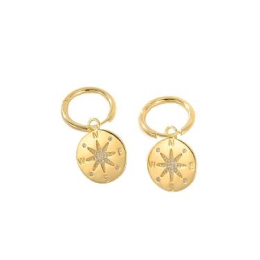 Imagem de Brincos banhados a ouro 14K para mulheres, argola cruzada, bússola, borboleta, pingente de zircão cúbico, sem níquel, joias personalizadas para presentes de aniversário, Medium, Latão, Sem pedra