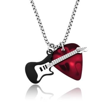 Imagem de Colar de palheta de guitarra para mulheres, homens, presentes de aniversário e Natal para amantes de música, colar de música para músico, guitarrista, apreciação, presente de aposentadoria para